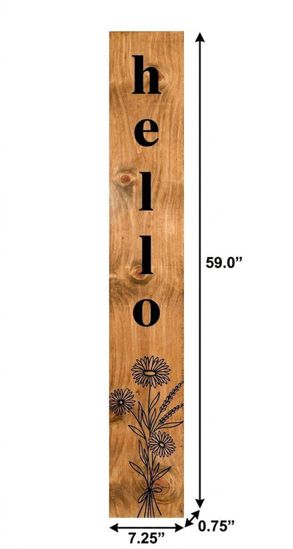 59" Black And Natural Solid Wood Wildflowers Hello Porch Sign HomeRoots