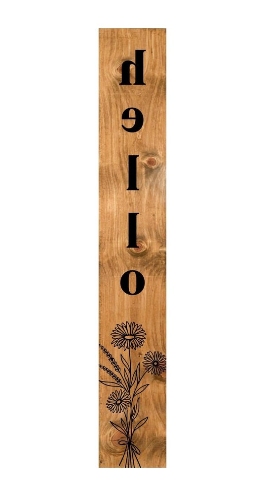 59" Black And Natural Solid Wood Wildflowers Hello Porch Sign