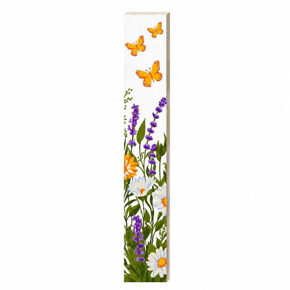 47" White Green And Yellow Solid Wood Daisies Porch Sign HomeRoots