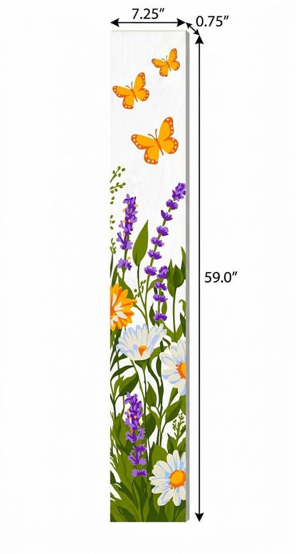 47" White Green And Yellow Solid Wood Daisies Porch Sign HomeRoots