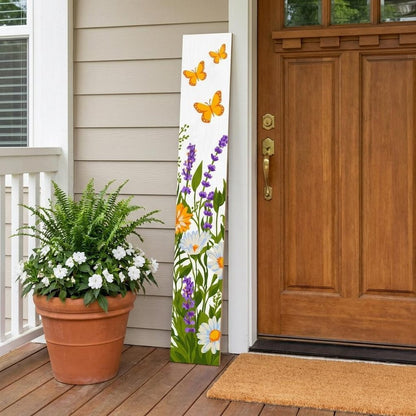 47" White Green And Yellow Solid Wood Daisies Porch Sign HomeRoots