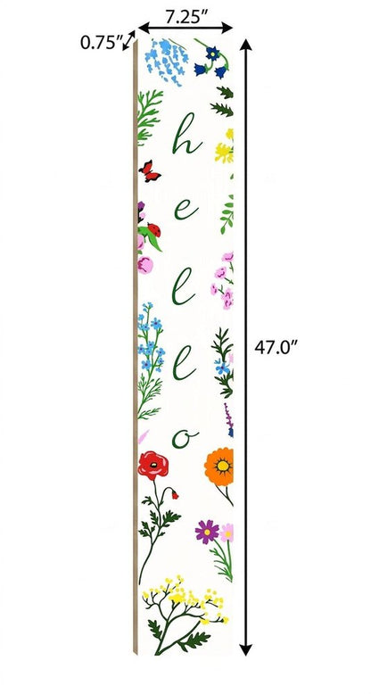 47" Green And White Solid Wood Floral Bouquet Hello Porch Sign