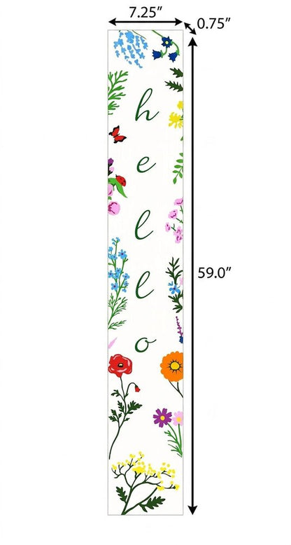 59" Green And White Solid Wood Floral Bouquet Hello Porch Sign HomeRoots
