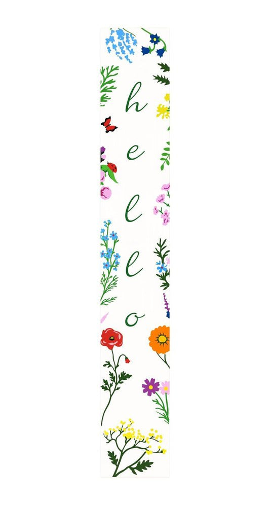 59" Green And White Solid Wood Floral Bouquet Hello Porch Sign