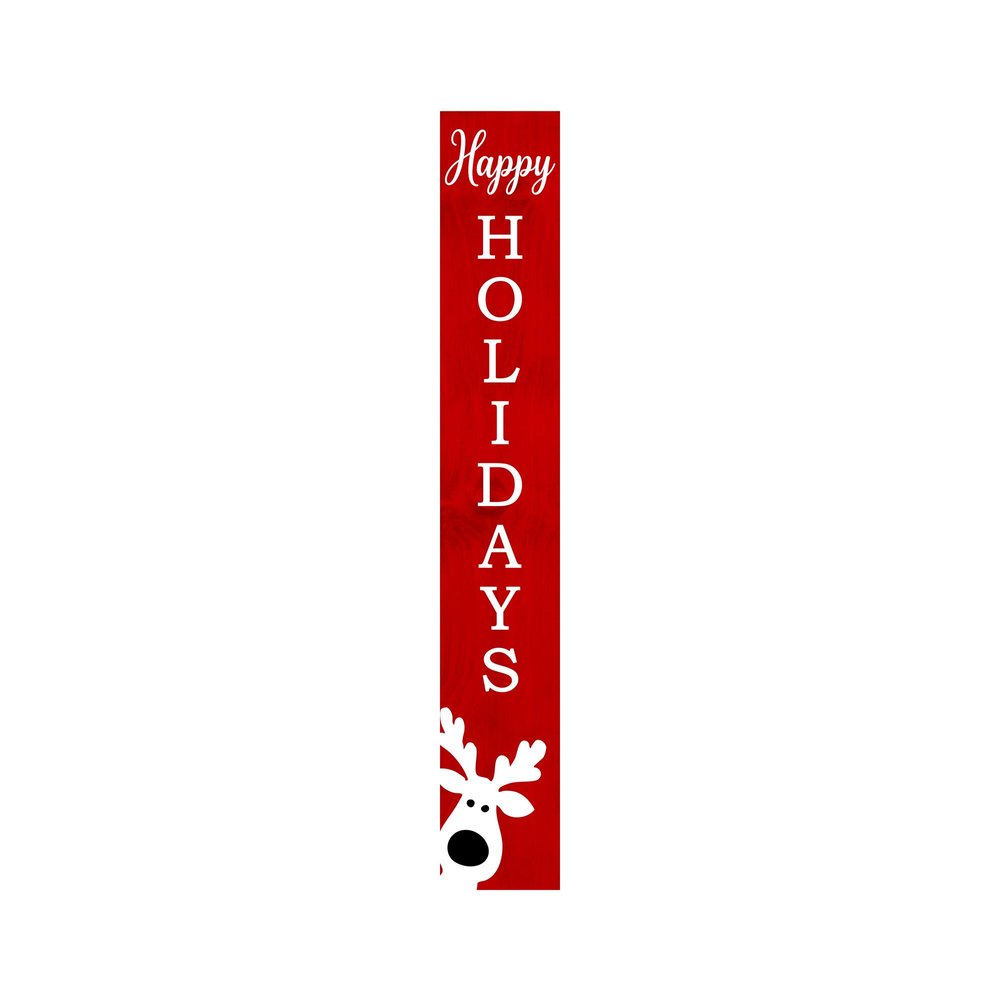 47" Red And White Solid Wood Happy Holidays Christmas Reindeer Porch Sign HomeRoots