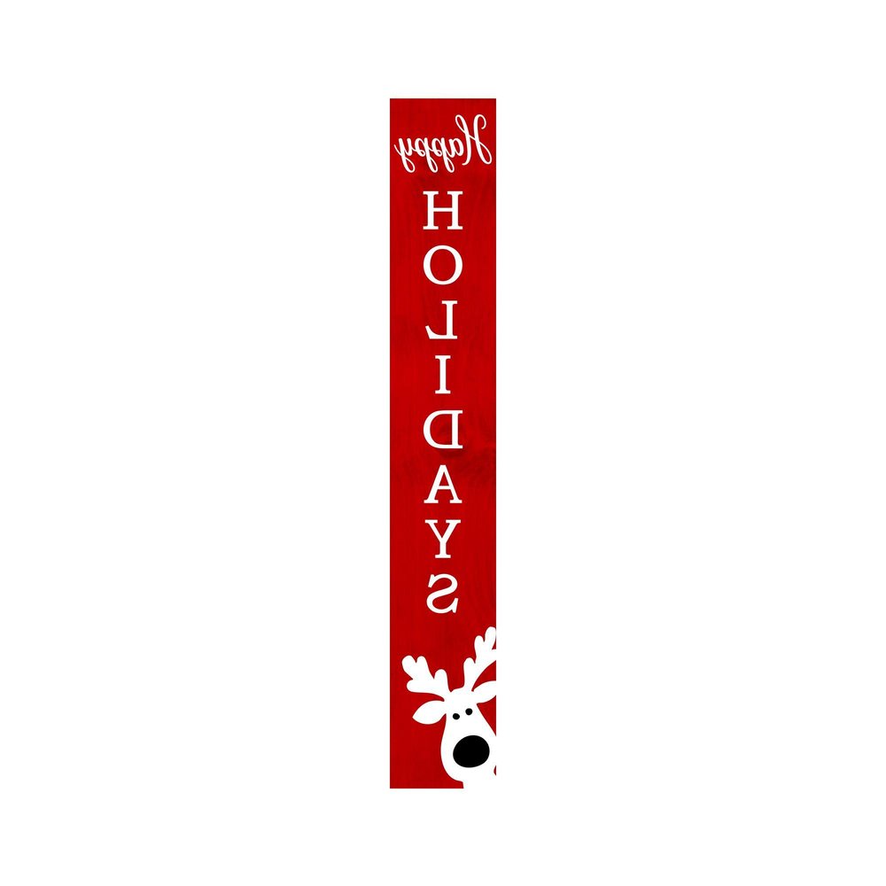 47" Red And White Solid Wood Happy Holidays Christmas Reindeer Porch Sign — view 3