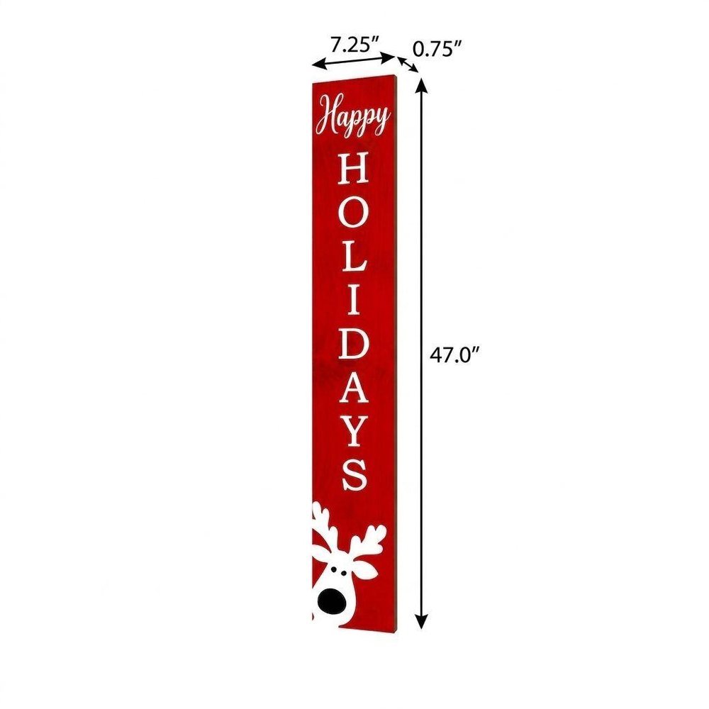 47" Red And White Solid Wood Happy Holidays Christmas Reindeer Porch Sign — view 4