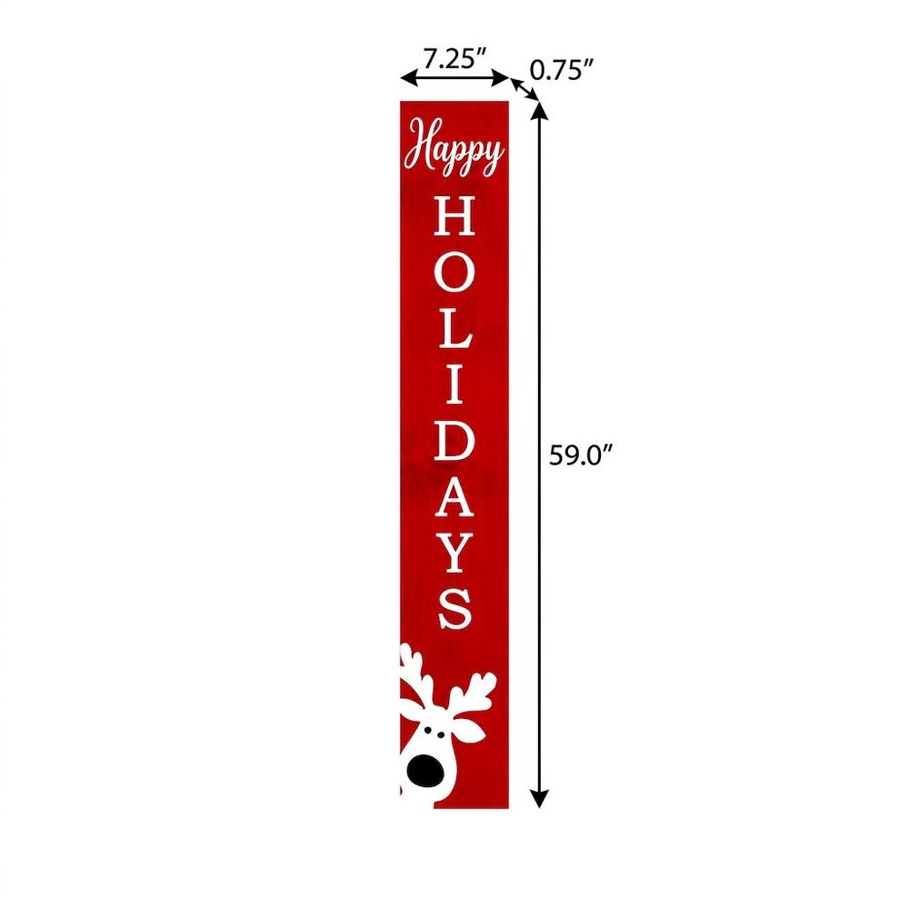 59" Red And White Solid Wood Happy Holidays Christmas Reindeer Porch Sign HomeRoots