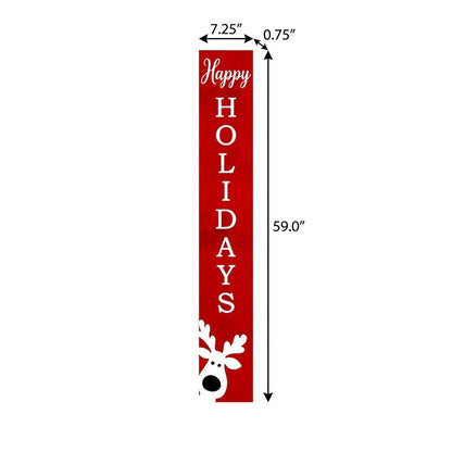 59" Red And White Solid Wood Happy Holidays Christmas Reindeer Porch Sign HomeRoots