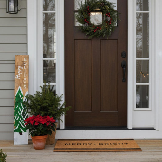 47" Green Natural And White Solid Wood Happy Holidays Christmas Christmas Trees Porch Sign
