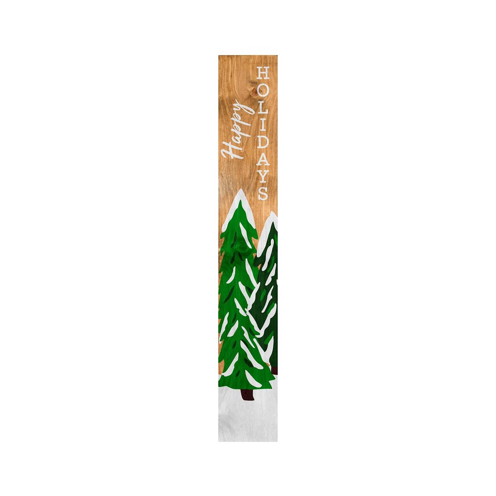 47" Green Natural And White Solid Wood Happy Holidays Christmas Christmas Trees Porch Sign HomeRoots