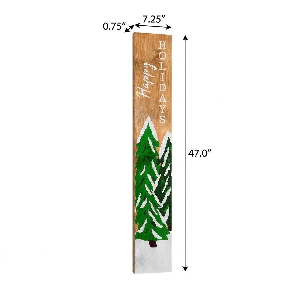 47" Green Natural And White Solid Wood Happy Holidays Christmas Christmas Trees Porch Sign HomeRoots