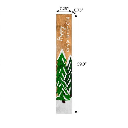 59" Green Natural And White Solid Wood Happy Holidays Christmas Christmas Trees Porch Sign HomeRoots