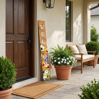47" Green Natural And White Solid Wood Welcome Porch Sign HomeRoots