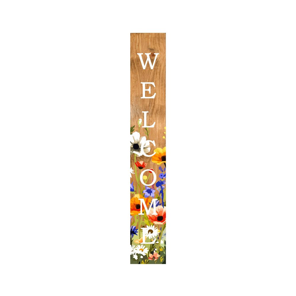 59" Green Natural And White Solid Wood Welcome Porch Sign HomeRoots