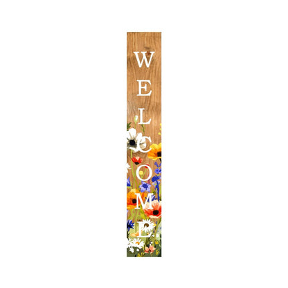 59" Green Natural And White Solid Wood Welcome Porch Sign HomeRoots