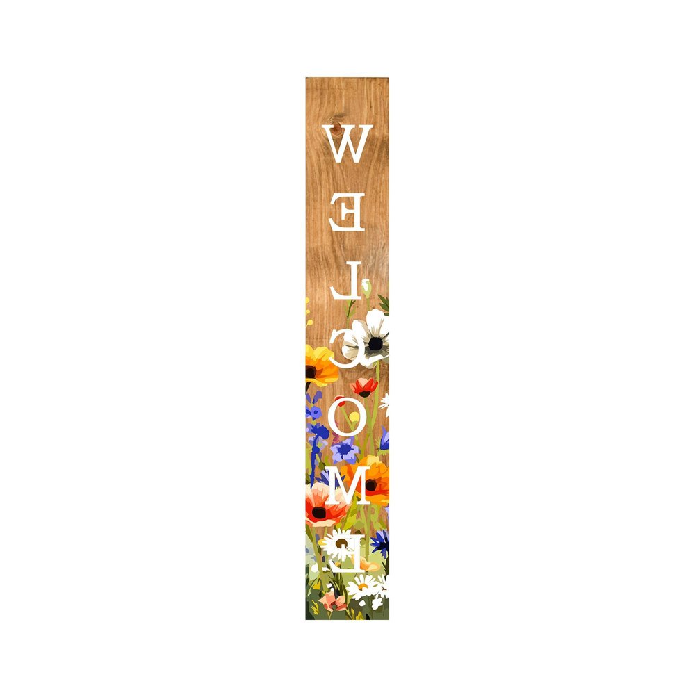 59" Green Natural And White Solid Wood Welcome Porch Sign HomeRoots