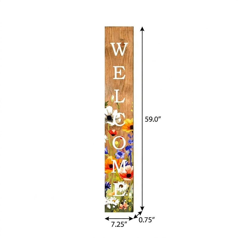 59" Green Natural And White Solid Wood Welcome Porch Sign — view 5