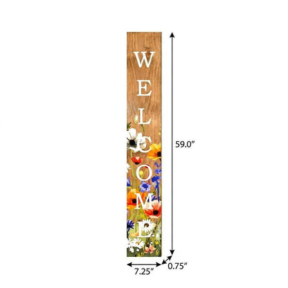 59" Green Natural And White Solid Wood Welcome Porch Sign