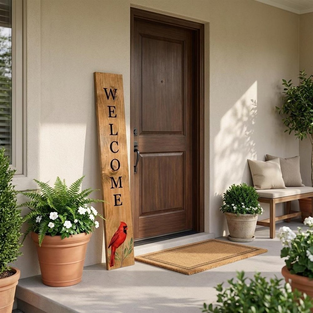 47" Black And Natural Solid Wood Welcome Porch Sign — view 1
