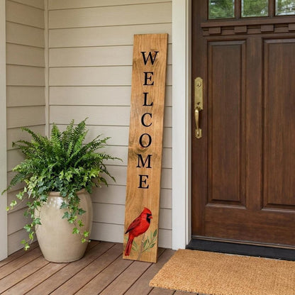 59" Black And Natural Solid Wood Welcome Porch Sign HomeRoots