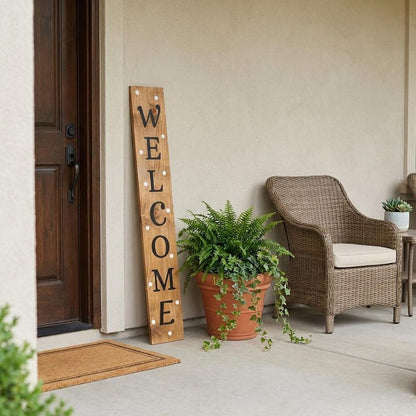 47" Black And Natural Solid Wood Welcome Porch Sign HomeRoots