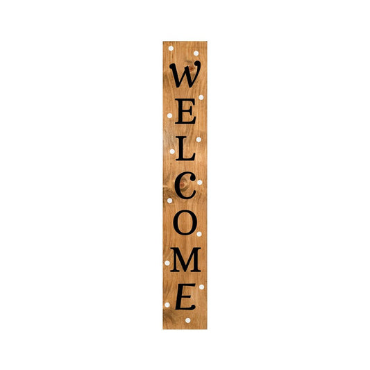 59" Black Natural And White Solid Wood Welcome Porch Sign