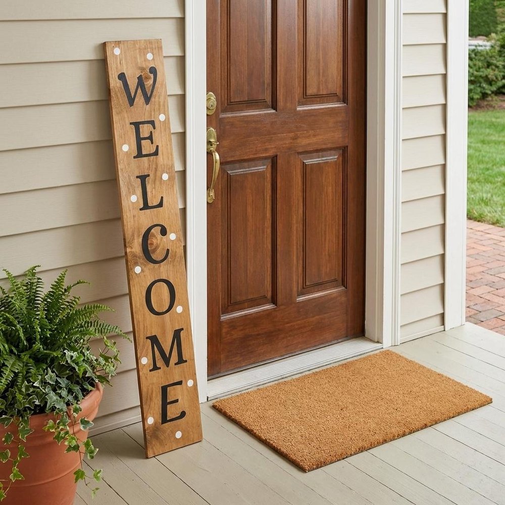 59" Black Natural And White Solid Wood Welcome Porch Sign — view 4