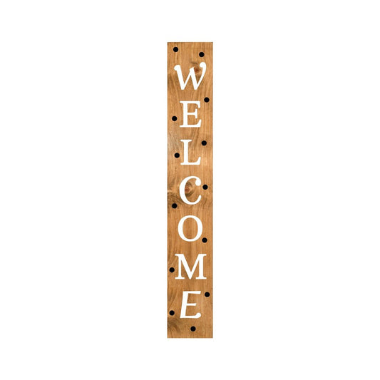 59" Black Natural And White Solid Wood Welcome Porch Sign