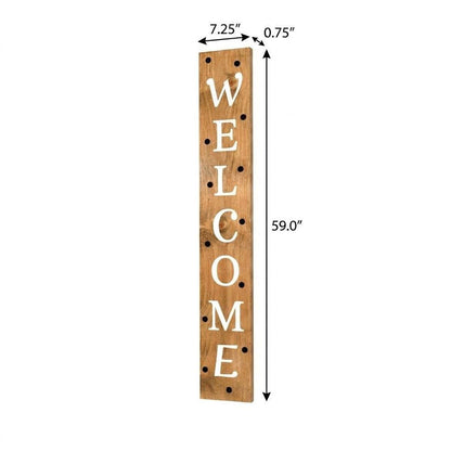 59" Black Natural And White Solid Wood Welcome Porch Sign HomeRoots
