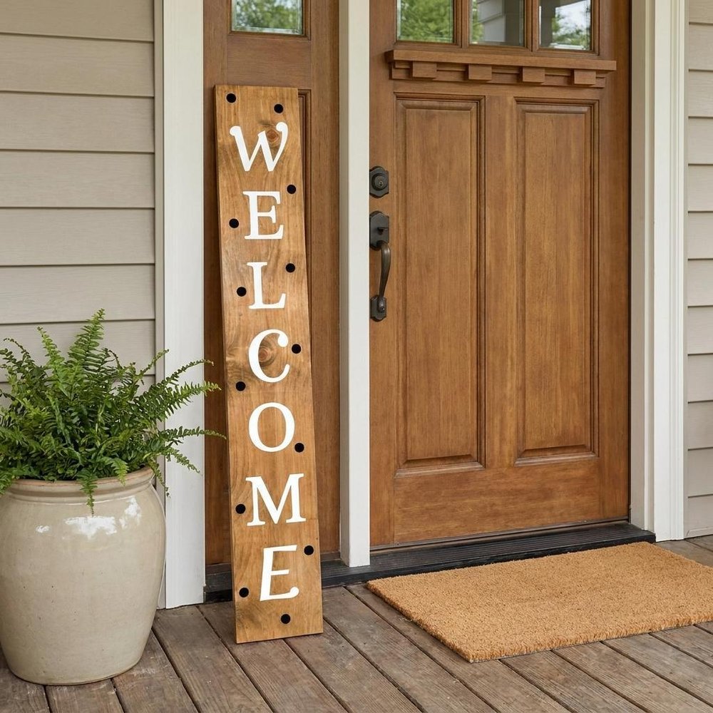 59" Black Natural And White Solid Wood Welcome Porch Sign HomeRoots