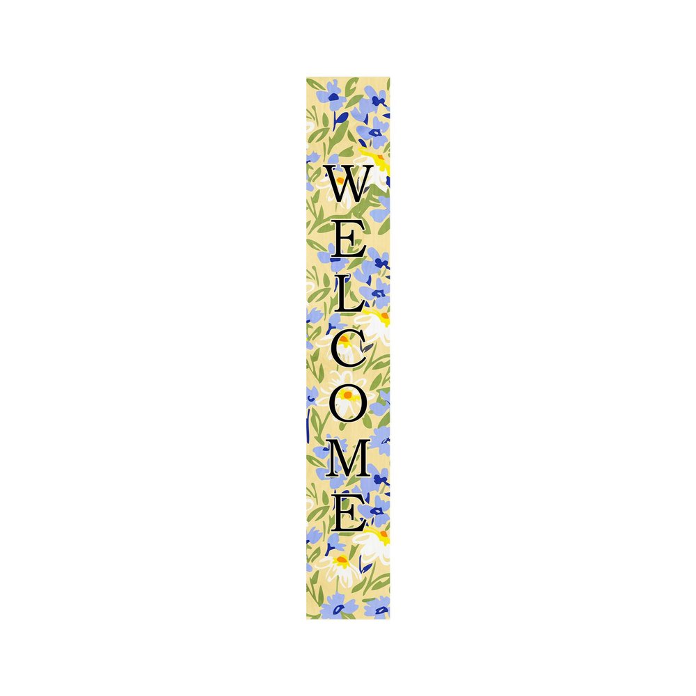 47" Black Blue Cream And Green Solid Wood Daisies Welcome Porch Sign HomeRoots