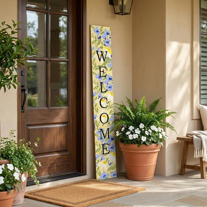 47" Black Blue Cream And Green Solid Wood Daisies Welcome Porch Sign HomeRoots