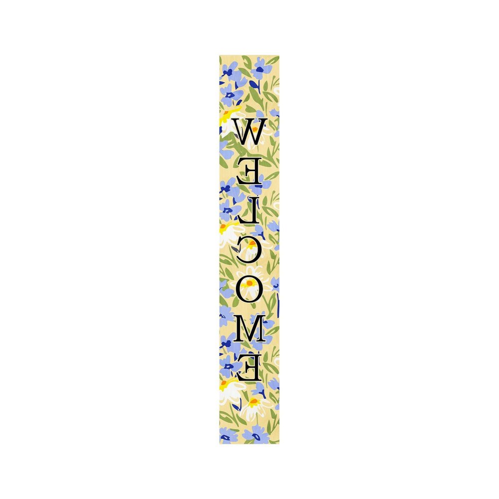47" Black Blue Cream And Green Solid Wood Daisies Welcome Porch Sign — view 6