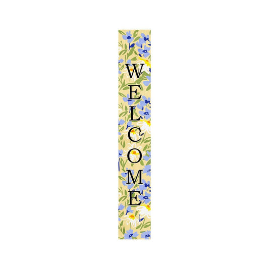 59" Black Blue Cream And Green Solid Wood Daisies Welcome Porch Sign