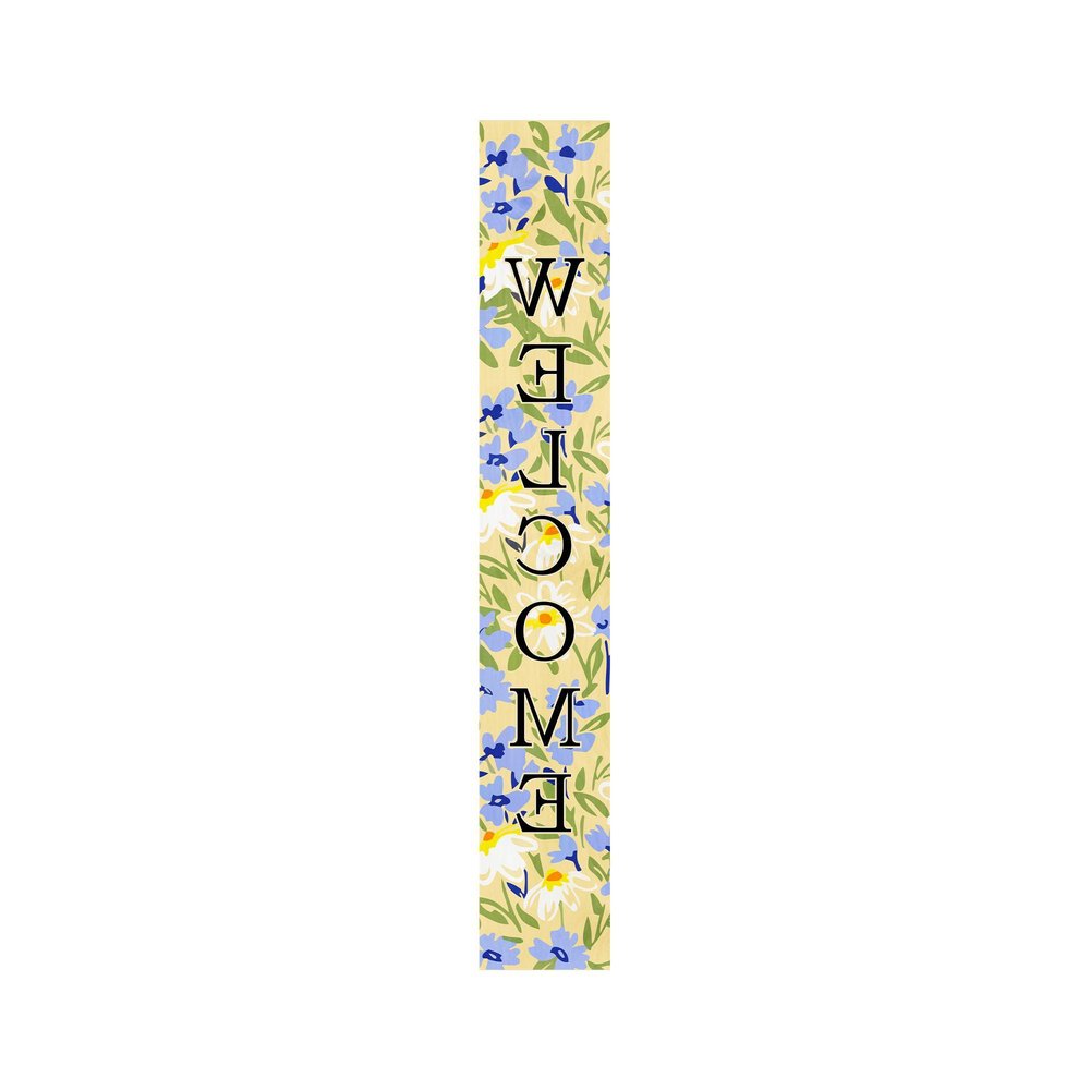 59" Black Blue Cream And Green Solid Wood Daisies Welcome Porch Sign — view 3