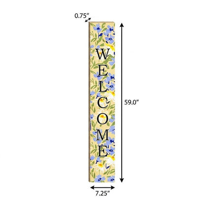 59" Black Blue Cream And Green Solid Wood Daisies Welcome Porch Sign