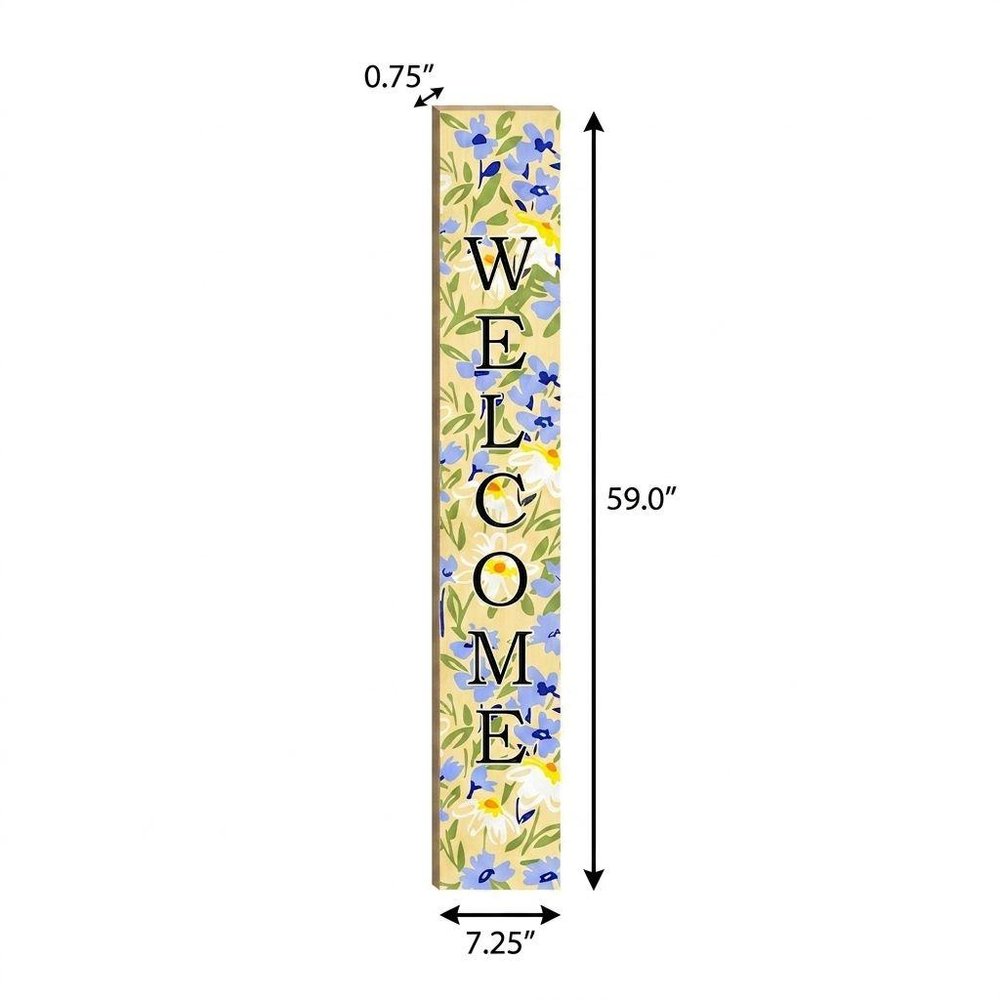 59" Black Blue Cream And Green Solid Wood Daisies Welcome Porch Sign — view 5