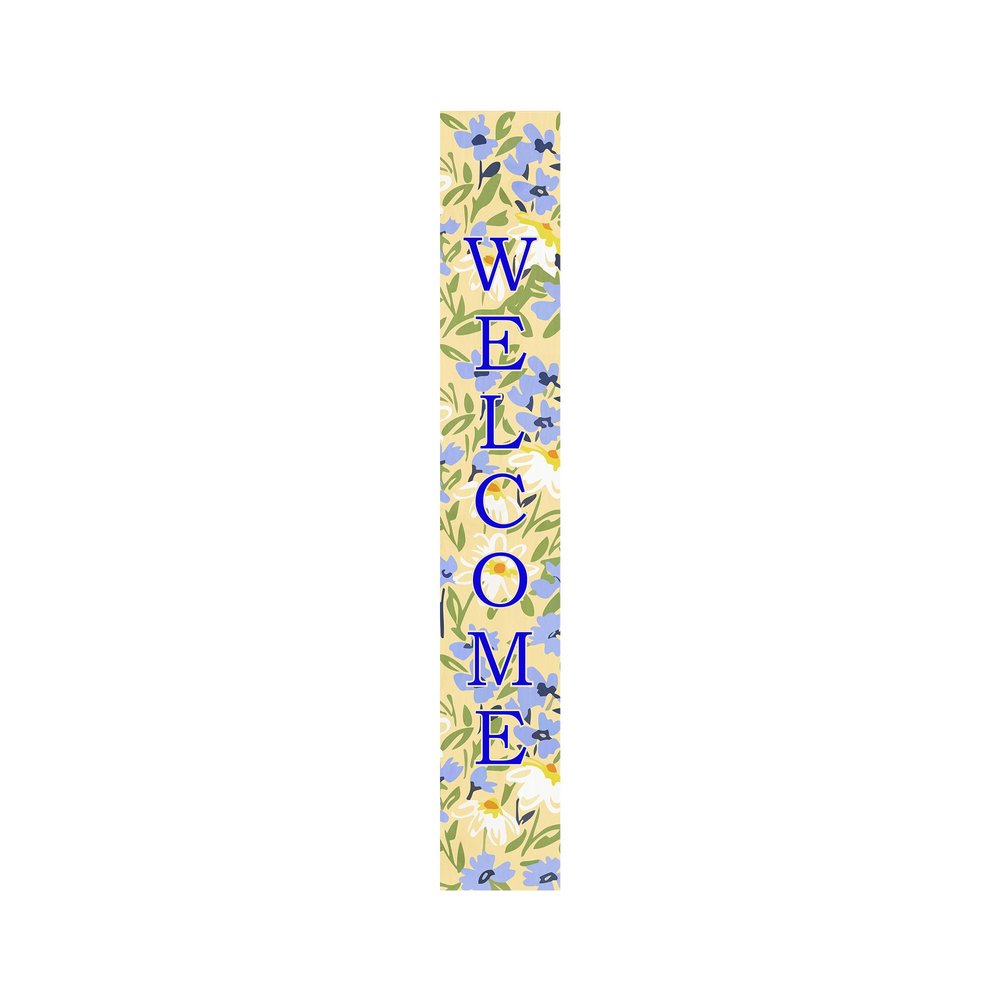 47" Black Blue Cream And Green Solid Wood Daisies Welcome Porch Sign — view 1