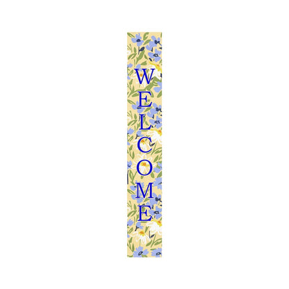 59" Black Blue Cream And Green Solid Wood Daisies Welcome Porch Sign