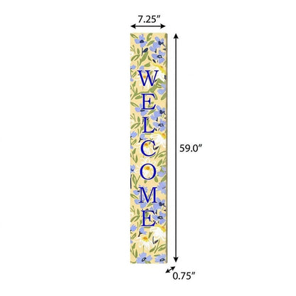 59" Black Blue Cream And Green Solid Wood Daisies Welcome Porch Sign