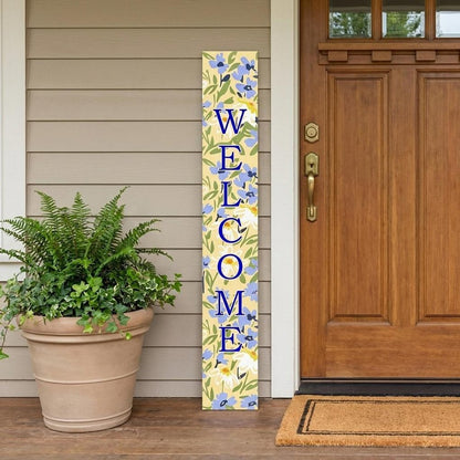 59" Black Blue Cream And Green Solid Wood Daisies Welcome Porch Sign HomeRoots
