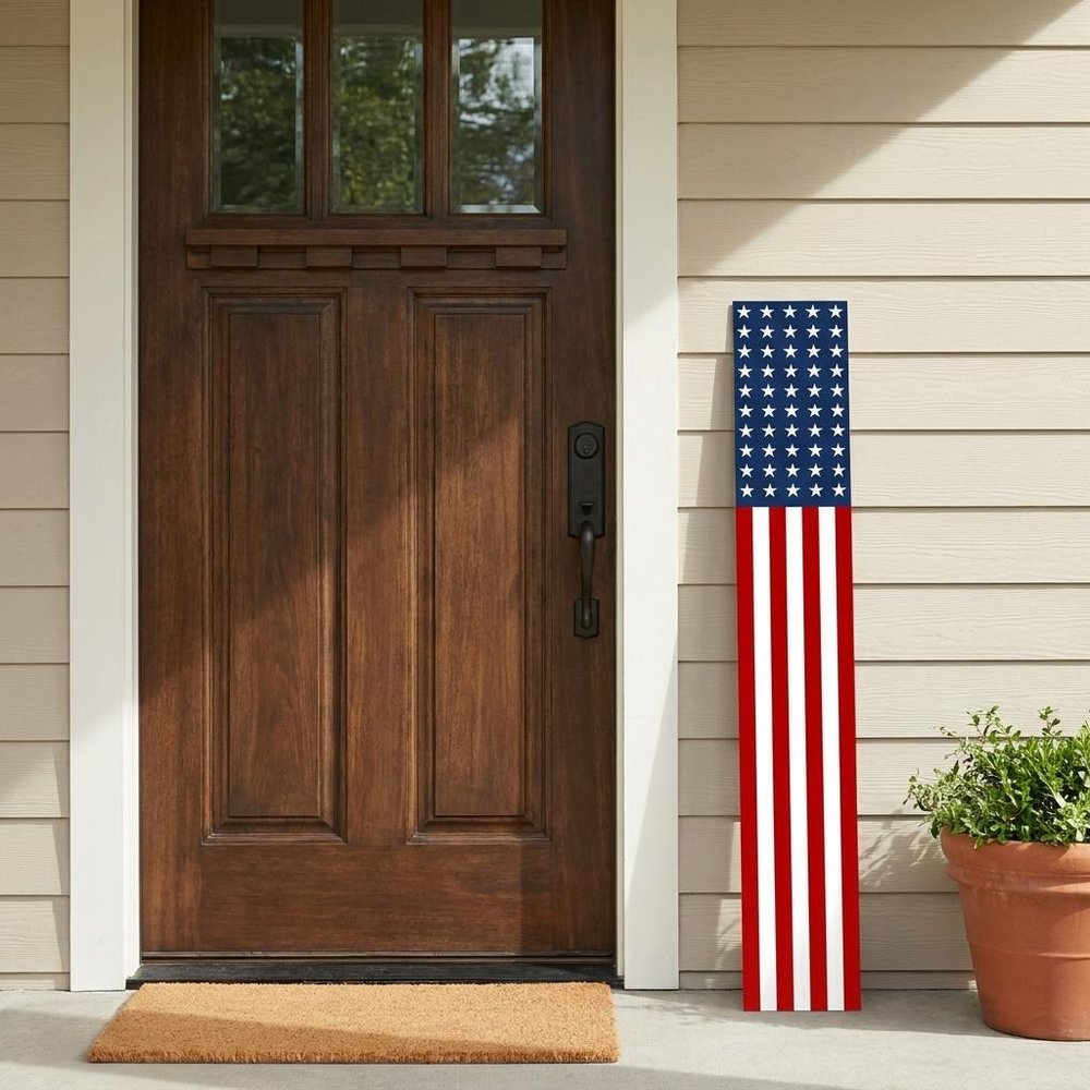 47" Red White And Blue Stars And Stripes Solid Wood Porch Sign — view 4