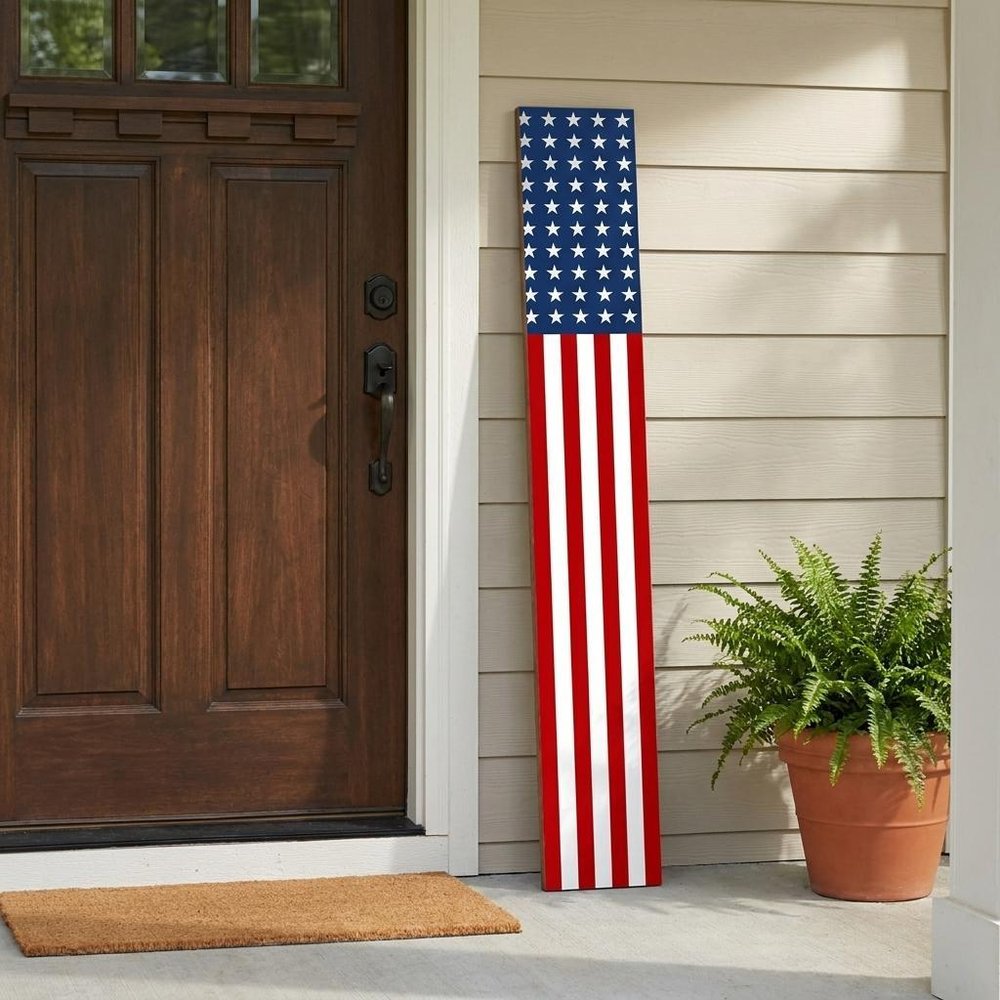 47" Red White And Blue Stars And Stripes Solid Wood Porch Sign — view 13