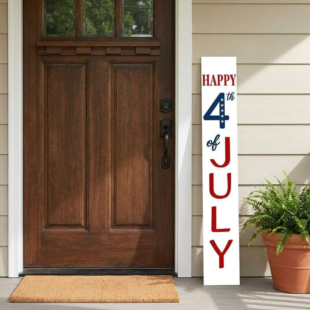 47" Red White And Blue Solid Wood Happy July 4th Porch Sign — view 1