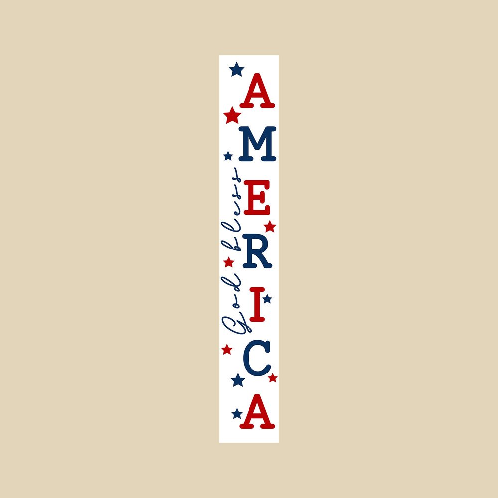 59" Red White And Blue Solid Wood God Bless America Porch Sign — view 1