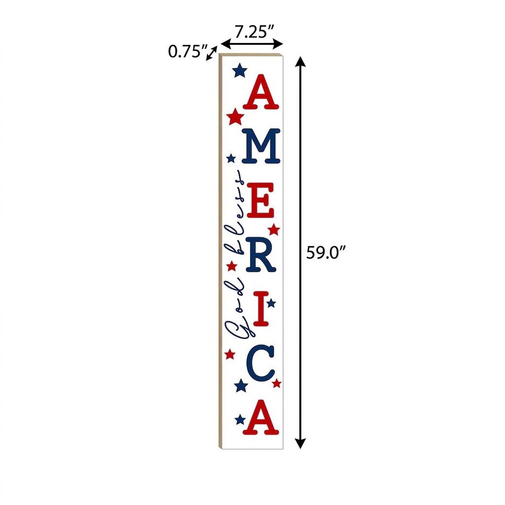 59" Red White And Blue Solid Wood God Bless America Porch Sign HomeRoots