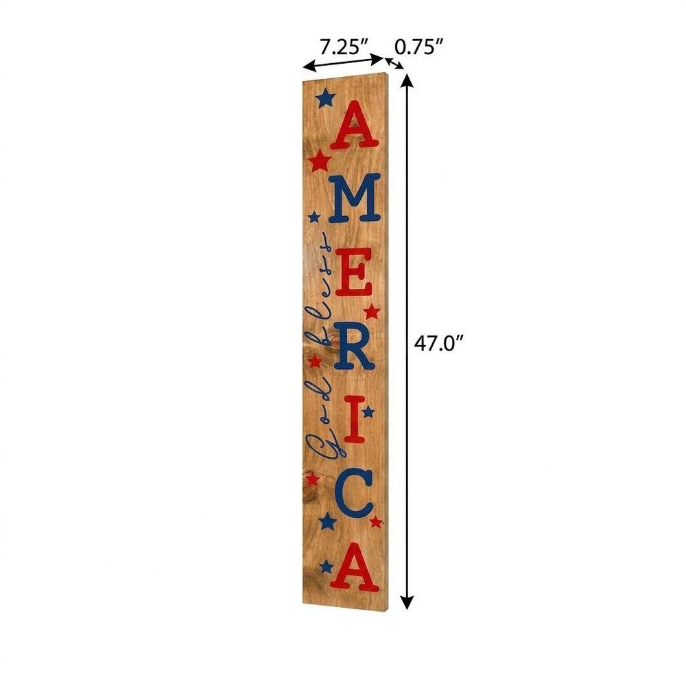 47" Natural Red And Blue Solid Wood God Bless America Porch Sign HomeRoots
