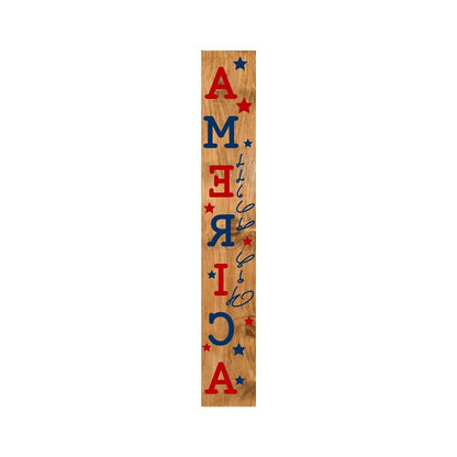 47" Natural Red And Blue Solid Wood God Bless America Porch Sign HomeRoots