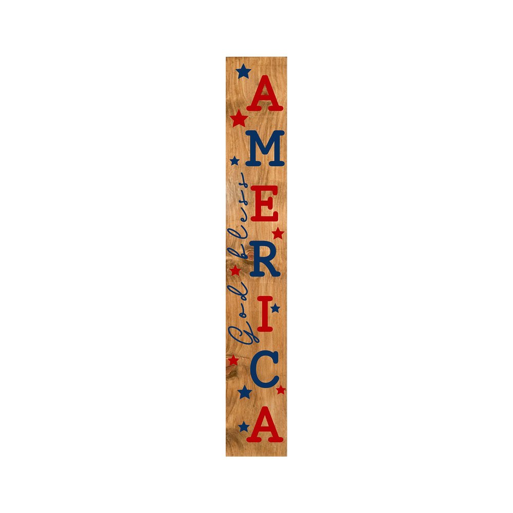 47" Natural Red And Blue Solid Wood God Bless America Porch Sign HomeRoots